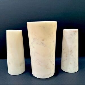 West Elm Marble candle holders and vase.